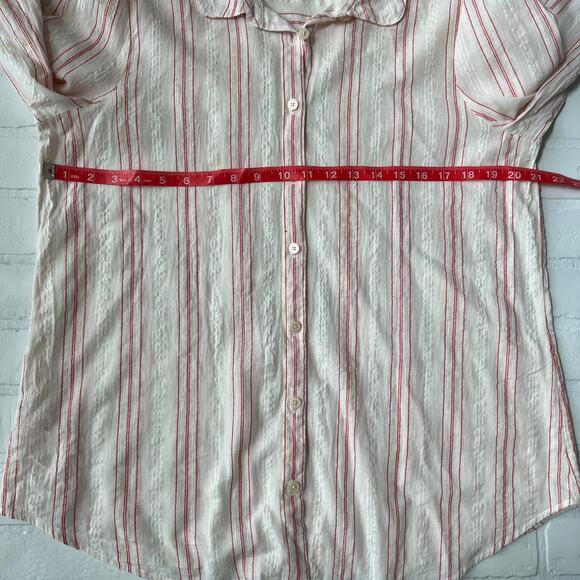 LOFT Vertical Red Pinstripe 100% Cotton Soft Button Down Shirt Top-sz L - Picture 4 of 4